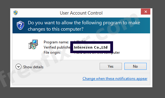 Screenshot where Interezen Co.,Ltd appears as the verified publisher in the UAC dialog
